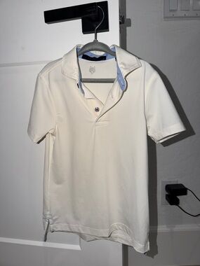Greyson Cream Polo with Light Blue Collar Trim